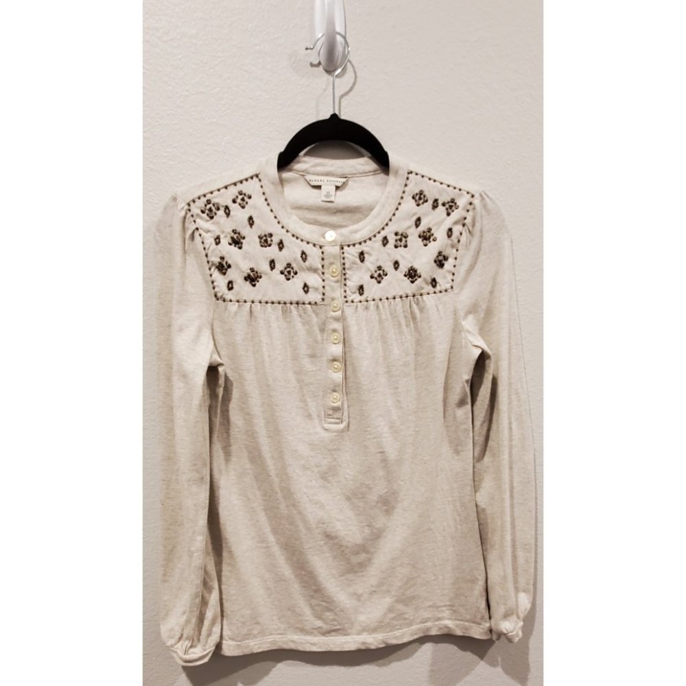 Banana Republic Cream Button Down Shirt with Brown Embroidery